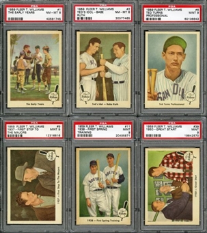 Incredible 1959 Fleer Ted Williams Set With 72 PSA Mint 9s including #68 Ted Signs (80 cards)